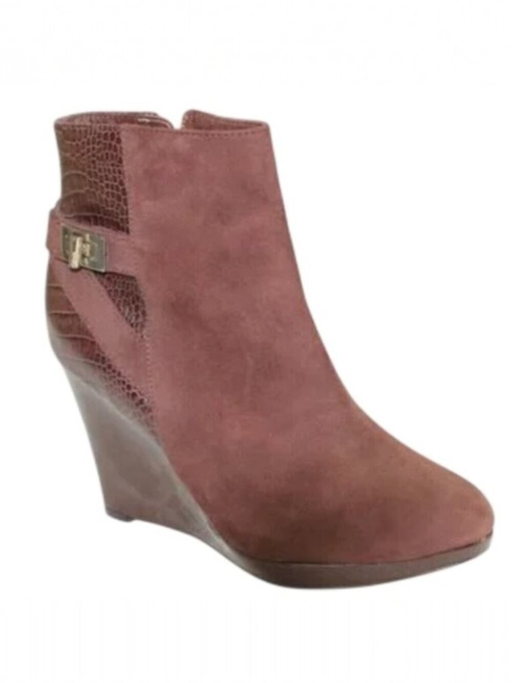 Cole Haan Martina Nike Air Chocolate Suede Croc Patent Wedge Bootie Size 9
